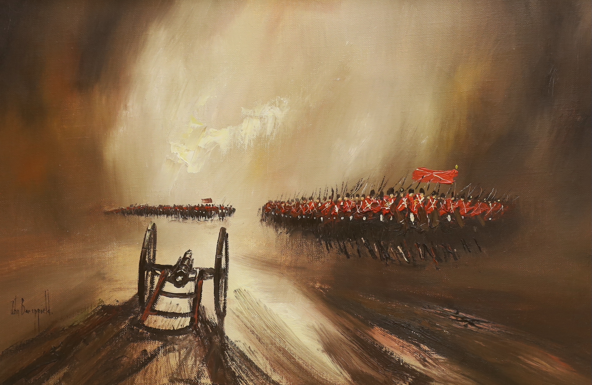 John Bampfield (b.1947), impasto oil on canvas, 'Charge of the Light Brigade', signed, 75 x 49cm